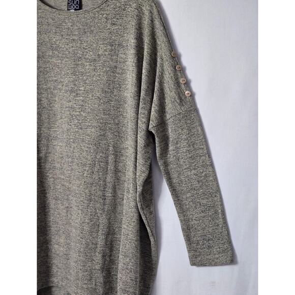 Clara Sun Woo Boxy Dolman Button Sleeve Lagenlook Tunic Small Heathered Taupe - Picture 4 of 7